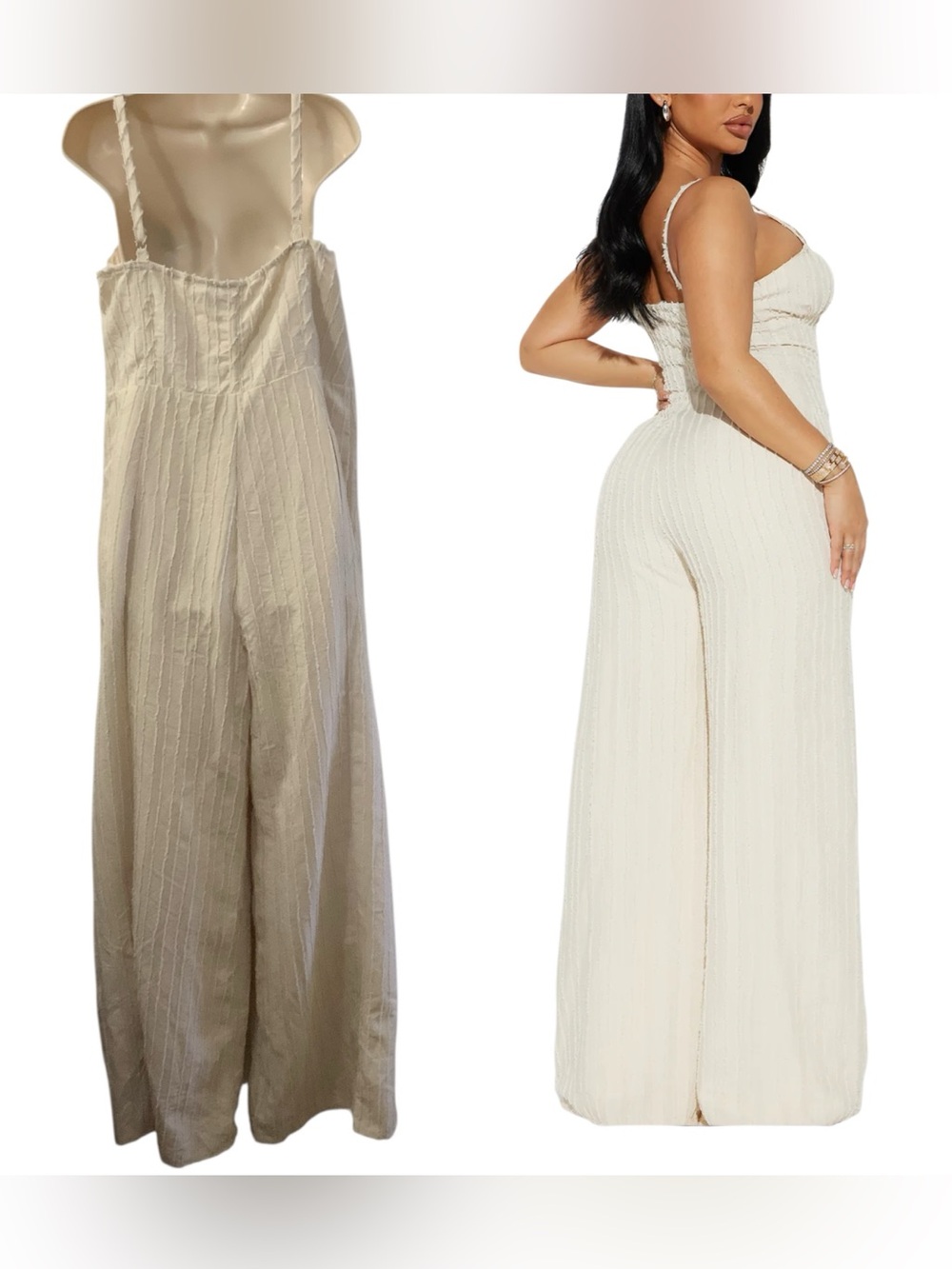 Fashion Nova Endless Mimosas Textured Cream Colored Jumpsuit Size 1X NWT - Picture 2 of 5